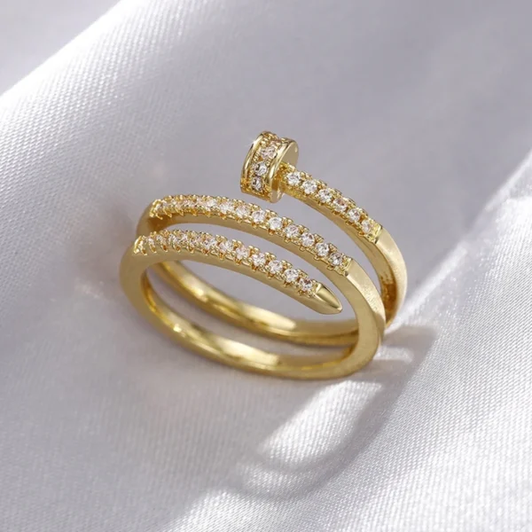 Zircon Multilayer Adjustable Rings For Women Delicate Jewelry Gold Color Wedding Crystal Nail Rings
